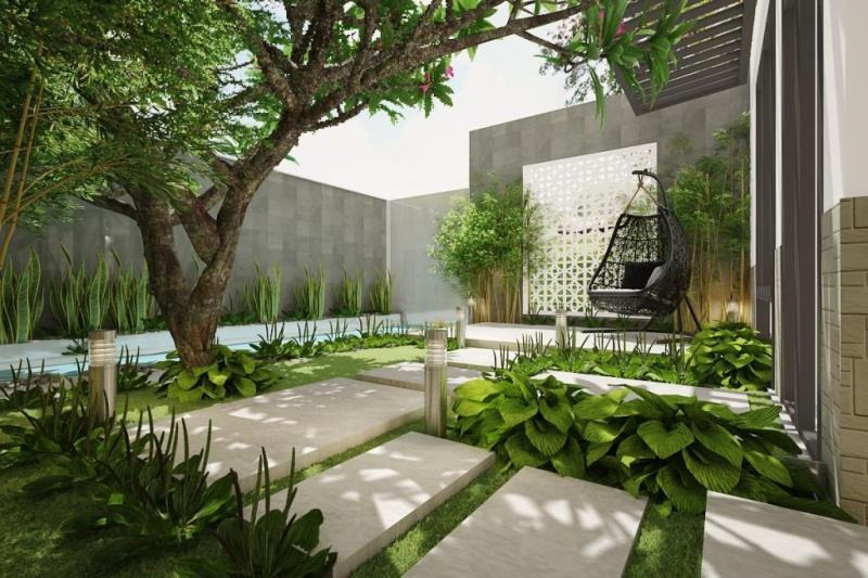 Thiết kế sân vườn đẹp tạo ra không gian sinh hoạt mở cho gia đình