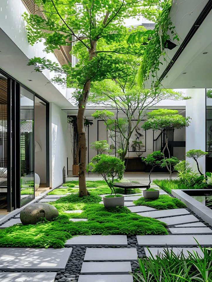 Mẫu thiết kế sân vườn giữa nhà hiện đại và tối giản