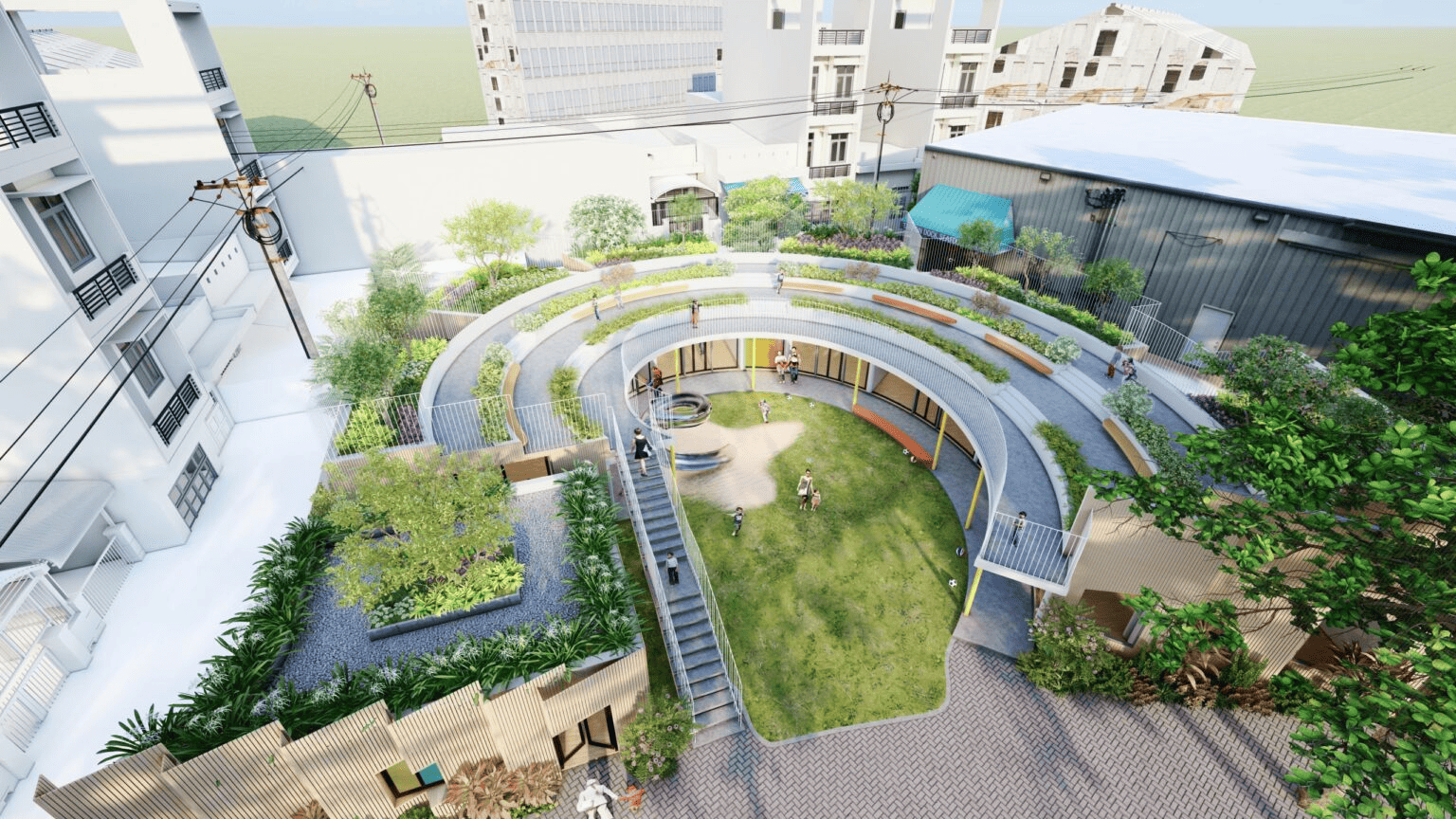 Thiết kế sân vườn trường học trên mái