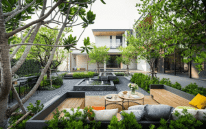Sân vườn chuẩn phong thủy sẽ giúp tăng cường kết nối với thiên nhiên