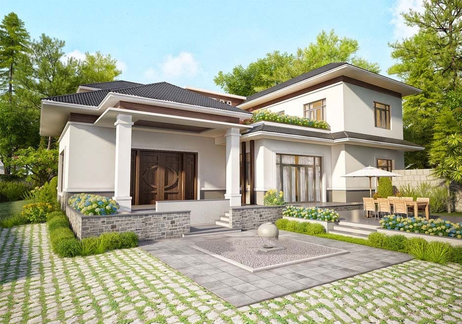 Thiết kế sân vườn cho nhà nông thôn hiện đại