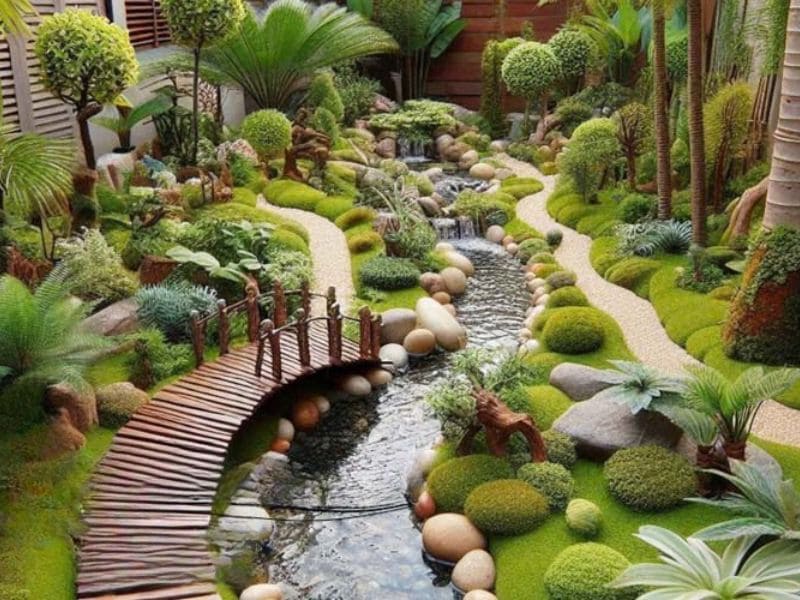 Suối kết hợp lối đi 2 bên