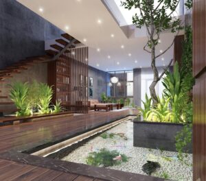 Tiểu cảnh khô giếng trời rất thích hợp với nhà phố